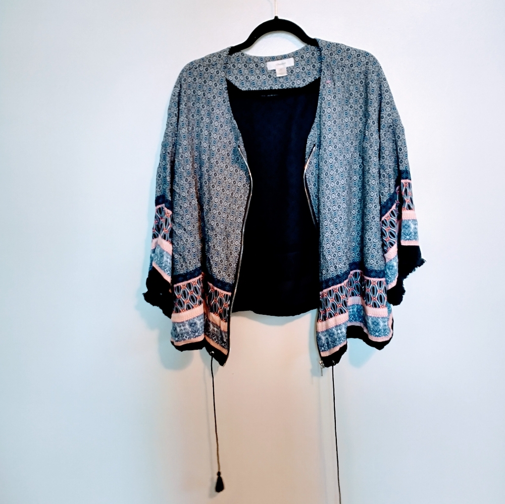 CJ Banks women's lightweight Paisley blue jacket with full front zipper. Size 2